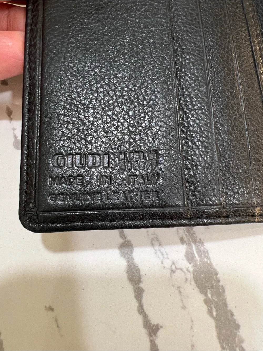Giudi Made in Italy Genuine Leather Black Men's Trifold Wallet - Embossed Logo